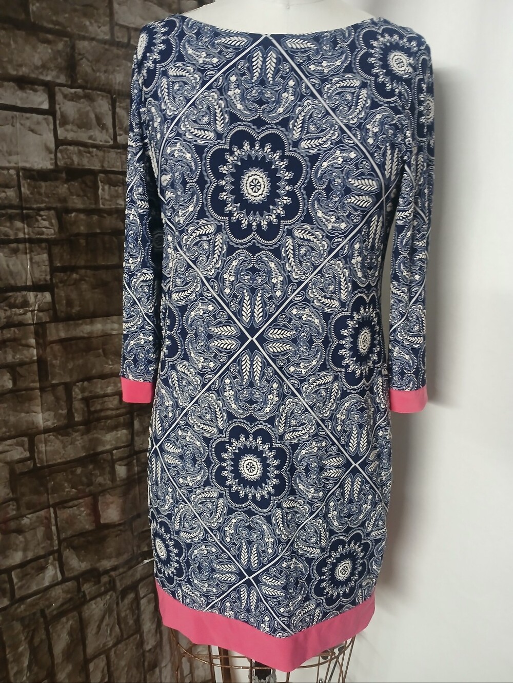 Tiana B. Navy Medallion Shift Dress with Pink Trim US Size 6P
